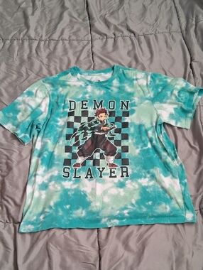 Demon Slayer Teal Tie-Dye Kids Short Sleeve Tee
